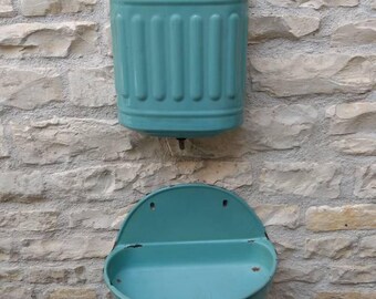 French vintage enamelware aged eau de nil coloured fountain, circa 1930s.