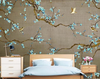 Download Oriental Chinoiserie Magnolia & Birds Wallpaper Self-Adhesive