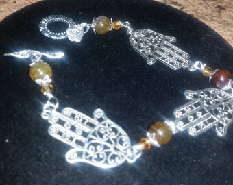 Hamsa Bracelet and Pierced Earring Set