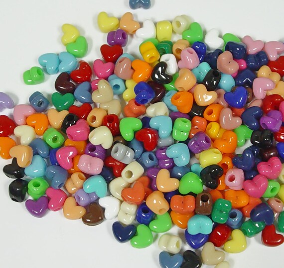 100 Multi Colors Heart shaped Pony Beads Horizontal hole for