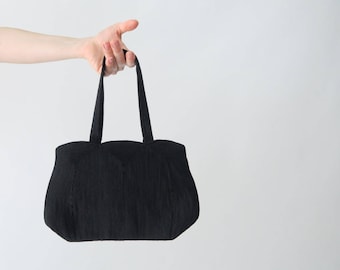 1940s Black Corde Handbag / Vintage Purse