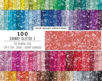 100 Chunky glitter Paper, Digital Paper, Commercial use, rainbow, glittered paper, digital scrap booking paper, glittered scrapbooking paper