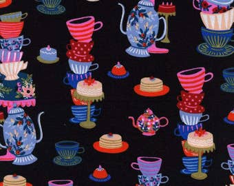 Mad Tea Party Black - Wonderland - Anna Bond Rifle Paper Co - Cotton + Steel - 8018-01