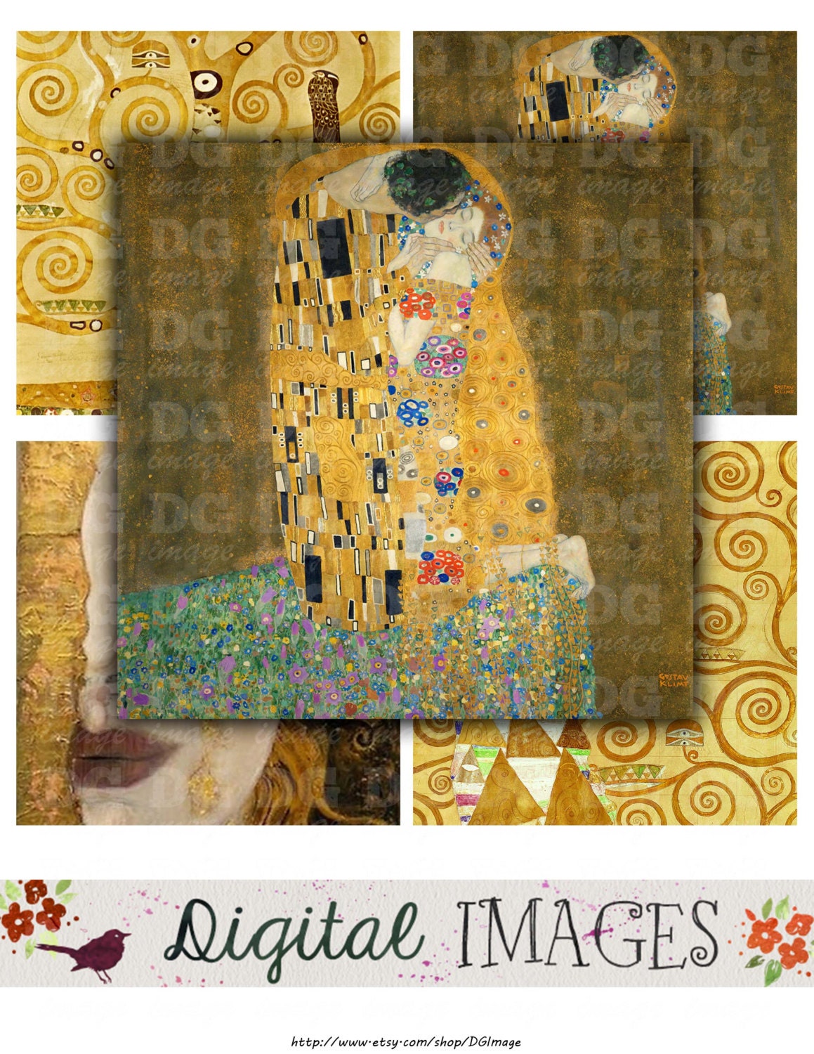 Gustav Klimt 4x4 inch Digital Collage Sheet 4x4 Print for