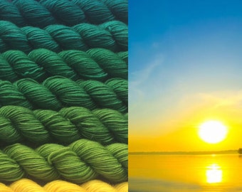 GRADIENT YARN - merino extrafine , handdyed yarn 200g- hand painted dyed sock shawl ombre -From yellow to blue!