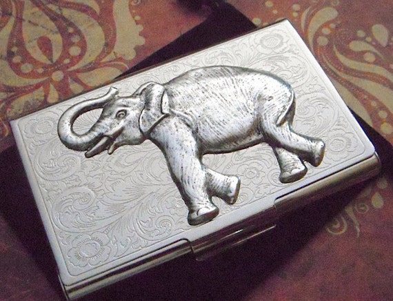 Business Card Case Silver Elephant Card Case Metal Card Holder
