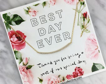 Bridesmaid jewelry, bridesmaid gift, bridesmaid necklace, bridesmaid thank you, bridal party jewelry, pavé diamond bar necklace, wedding