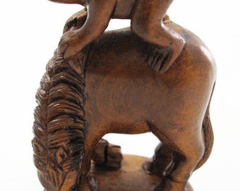 Monkey on Horse Japanese Hand-Carved Boxwood Netsuke Bead