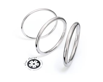 14K Solid White Gold Band, Full Round Gold Ring ( 1mm, 1.3mm, 1.6mm, 1.8mm, 2mm ), Ring Spacer, Ring Divider, Simple White Gold Wedding Band