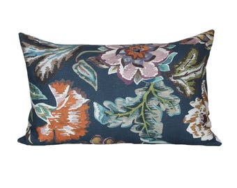 READY TO SHIP - 15x24 Fiori Navy designer pillow cover (sized for 16x26 insert)