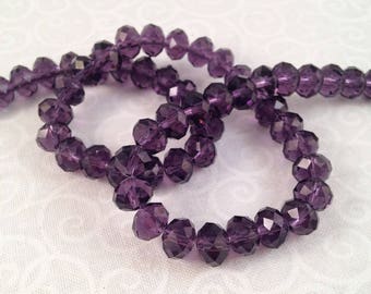 20 Crystal beads, violet purple, faceted, 6 X 8 mm