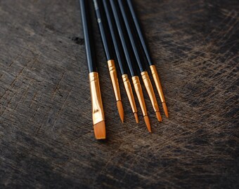 Set of 6 paint brushes sizes 1, 2, 3, 3/0, 5, 6, 5/8 soft synthetic HQ - watercolor brush- quality paint artist brush - paint brushes