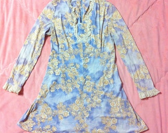1970s Vintage Floral Babydoll Dress, 70s Vintage Floral Dress, Pastel Floral Dress, Vintage Floral Dress