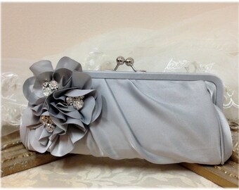 Wedding clutch, Bridesmaid clutch, Gray clutch, silver clutch, evening bag, Bridesmaid bag, crystal clutch, flower bag9