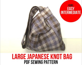 Large Japanese Knot Bag PDF Sewing Pattern - Shoulder Bag - Knitting Bag - Project Bag - Beginner level - Instant Download