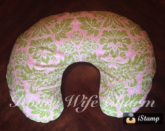 Pink Green Damask Boppy Slipcover- Ready to ship!