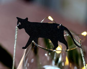 Sneeky Black Acrylic Cat Necklace on Silver Curb Chain - Show your Cat Love!