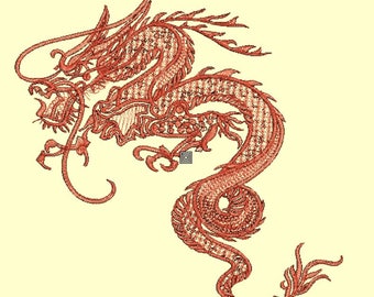 Monochrome dragon embroidery pattern