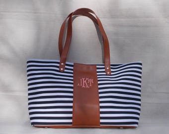 Monogrammed Handbag, Summer Monogrammed Tote, Monogrammed Purse, Monogrammed Striped Handbag, Striped Purse, Striped Tote