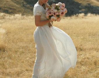 Linen maxi dress rustic, country and boho wedding dress