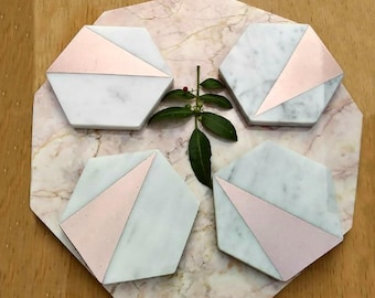 Rose Gold Decor, Rose Gold Decor for Wedding, Rose Gold Coasters, Marble and Rose Gold, Rose Gold Gift, Marble Decor, Marble Coasters