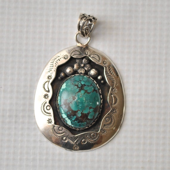 Sterling Silver Turquoise Pendant - Native American Style #9100