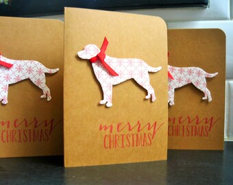 Handmade Christmas Cards Set of 4, Dog Holiday Cards, Labrador Cards, Christmas Greeting Cards, Merry Christmas Cards