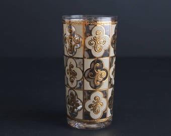 Vintage Culver Glassware Single Highball Tumbler 22k Gold and Frosted Square Design Barware Pattern CV16 Replacement Glass