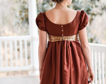 Regency Dress, Ball Gown, and Formal Ball Gown, Rust Red, Vintage Saree, Misses 4