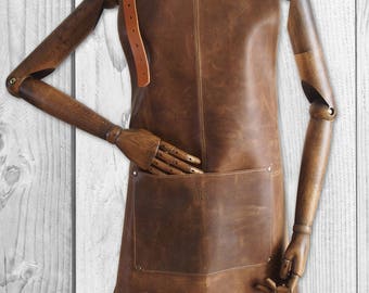 Brown leather apron, Blacksmith's apron, Barber apron, Silversmith's apron, Woodwork apron, Sturdy leather apron, Gift for him, Father's day