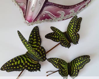 Butterfly Hair Slide Butterflies Hair Clips Woodland Wedding Gift for Her Green Silk Butterflies Hair Accessories Ethereal Set of 3