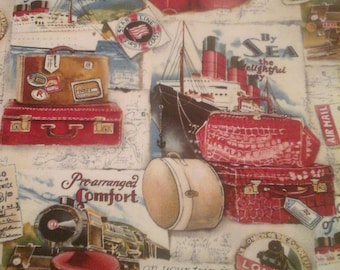 Travel Fabric Suitcases Boats Cars 1 Yard Cotton