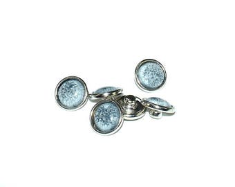 Snap - MINI - Metal Doublebeads - synthetic Cabochon - Crackle effects - grey and silver - BPSYMI1215GRI093