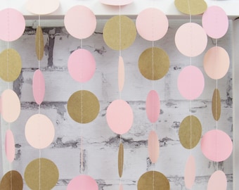 Pink Garland - Kraft Garland - Rustic Wedding Garland - Pink Baby Shower - Paper Garland