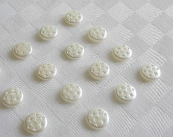 24 very tiny beautiful 2-hole festive glass buttons with fine pressed stars - (11 mm - 7/16 in.)