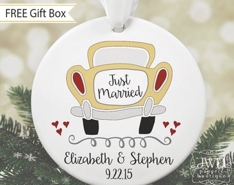 Just Married Car Ornament Personalized Our First Christmas Married Ornament Couples Gift Wedding Gift - Item#OR1713