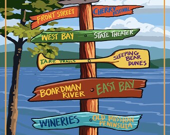 Traverse City, Michigan - Sign Destinations (Art Prints available in multiple sizes)