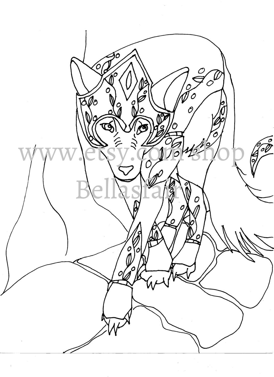 Hand Drawn Mythical Armored Wolf coloring coloring page