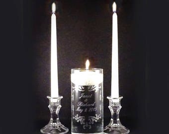 Custom Personalized Wedding Unity Candle Vase Set - Personalized Etched Glass Vase - Unity Candle Set
