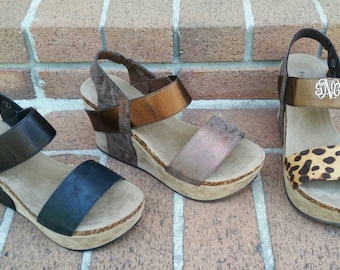 Monogrammed Strappy Wedges