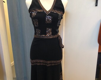 Funky 90s Sequin and Metallic Halter Dress