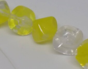 Clear & Yellow German Givre Glass Diagonally Drilled Cubes, 4mm