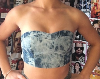 Bleached jean cropped tube top