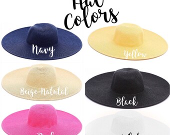CUSTOM EMBROIDERED HAT, Navy and Gold Floppy Hat, Customize your Monogram, Beach Hat, Sun Hat, Wedding Gift, Personalized hat
