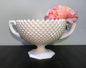 Vintage White Milk Glass Compote | Westmoreland | Pedestal Bowl | Diamond Pattern