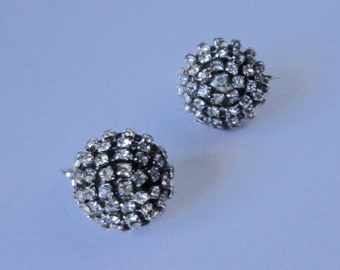 Vintage Silver tone with Multi-Rhinestones Classic Dome Earrings.