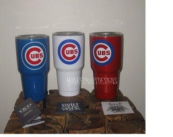YETI RAMBLER tumbler cup Chicago custom made with "CUBS" logo,20oz Yeti or 30oz powder coated black,red, white-