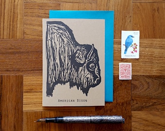 American Bison, Letterpress Note Card, Blank Inside