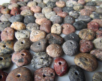Small Center Drilled Colorful Granite Pebbles, Drilled Beach Stones, Bulk Drilled Beach Pebbles, Stones For Crafts