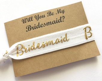 Hair Tie Bridesmaid Gift - Will you be my Bridesmaid Gift - Hair Tie Favor - Bridesmaid Proposal - Bridal Party Gift - Gold Glitter Hair Tie